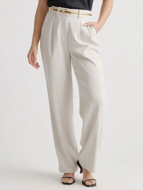 Quince Stretch Crepe Pleated Wide Leg Pants Size 4 Sand